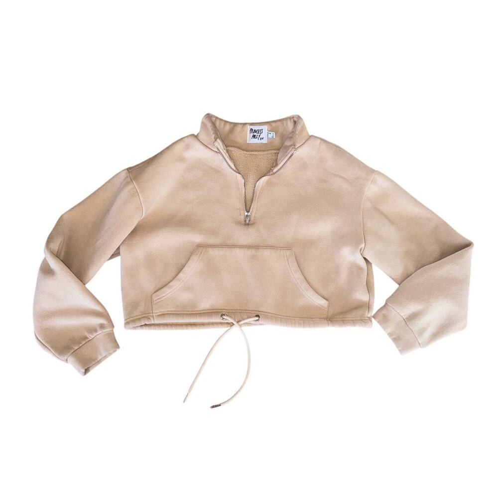Princess Polly sweatshirt tan cropped pullover hoodie with zipper size 4